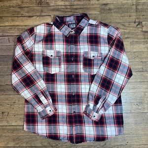 Fatal Clothing Flannel navy/red/white plaid sz XL (fits like a Large)